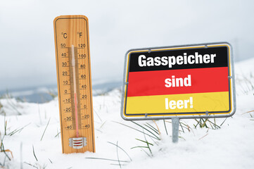 Gas storage shortage, german language, facility critical for securing supply, dark doldrums, wind lull in winter energy, and environmental conversation, Germany