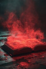 Open grimoire with glowing symbols horror fantasy with dark occult atmosphere and dramatic shadows, Cursed magic book