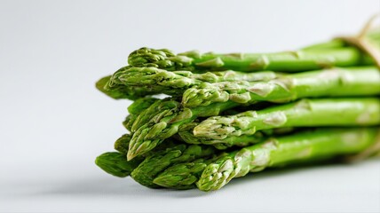 Fresh Asparagus Spears Bundle: Close-Up of Vibrant Green Vegetable on White Background, Selective Focus