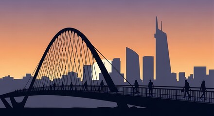 Obraz premium Silhouette of city bridge at sunset.