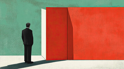 Conceptual illustration of an adult facing a choice between two paths