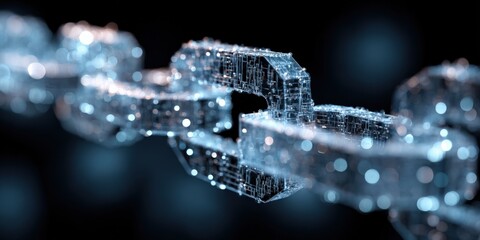 Digital Chain Links Representing Blockchain Technology, Cybersecurity and Network Security, Abstract and Futuristic Look