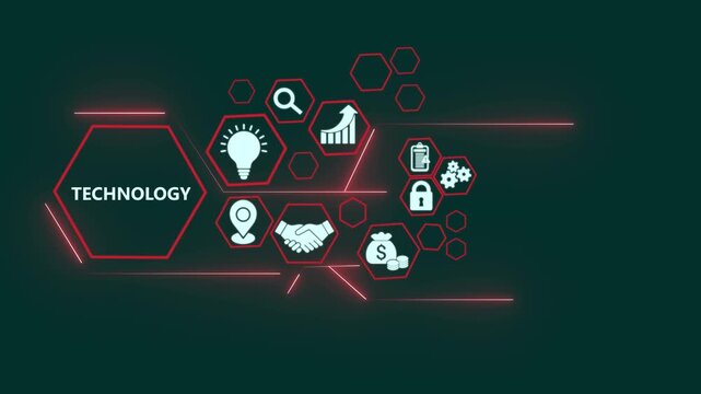  Technology concept with digital business icons animation. Natural language processing interface with AI data visualization, AI language processing innovation digital interface..	