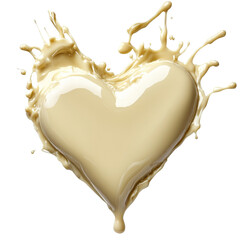 Melted transparent chocolate forms a heart shape surrounded by a splash against a clean transparent background, Melted transparent Chocolate Heart Splash on transparent background
