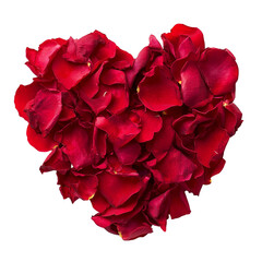 Heartshaped arrangement of vibrant red rose petals isolated on transparent background for romantic occasions, Passionate Heart of Red Rose Petals Isolated on transparent background