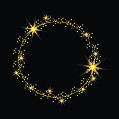 gold sparkling circle frame on black background