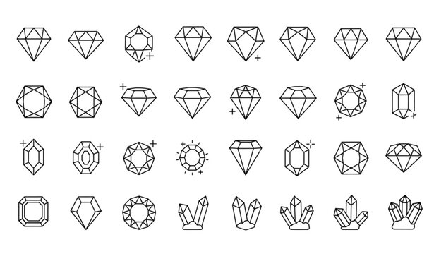 Luxury Diamond Line Vector Icon Collection with Editable Stroke