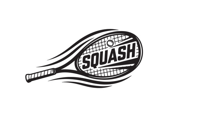 Dynamic black and white illustration of a squash racket in motion, perfect for sports related content and promotional materials.