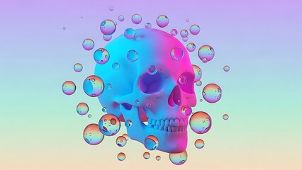 Colorful skull surrounded by bubbles