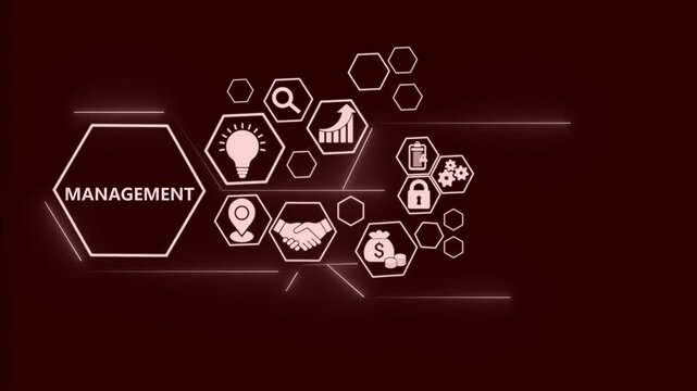 Management  technology concept with digital business icons animation. Natural language processing interface with AI data visualization
