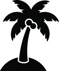 Obraz premium Palm tree with coconuts Silhouette on island, tropical paradise symbol, vacation and travel icon