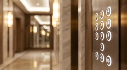 Modern Elevator Panel in Luxury Hotel Corridor