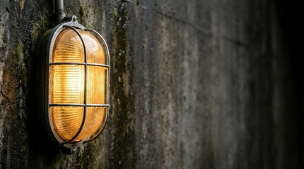Vintage Industrial Lamp on Wet Mossy Wall