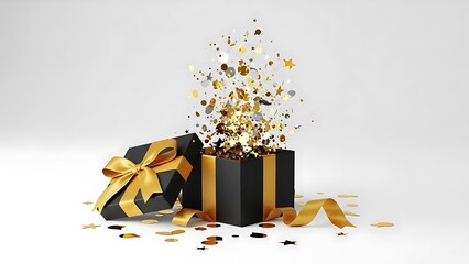 Elegant gift box with golden confetti