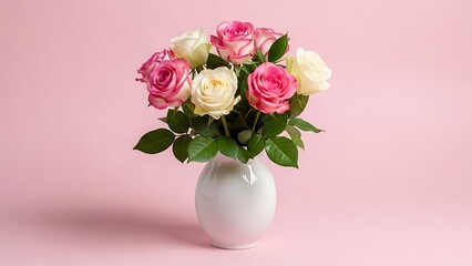 Delicate rose bouquet in white vase