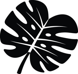 Obraz premium Detailed monstera deliciosa leaf silhouette vector art for tropical interior decoration and modern jungle design projects
