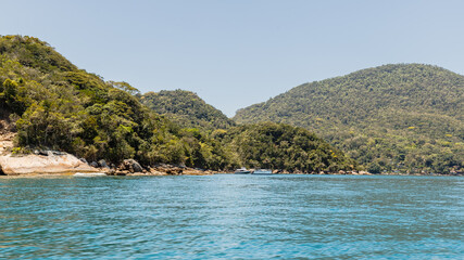 View of the boat trip between Angra dos Reis, Brazil and Aracatiba, Ilha Grande (Big Island), Rio de Janeiro, Brazil
