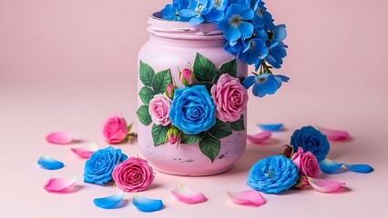 Colorful paper flower arrangement in mason jar