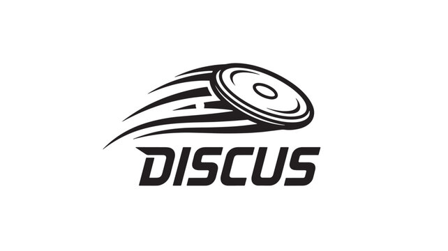 A sleek black discus throw logo with motion lines on a white background, perfect for sports branding and athletic events.