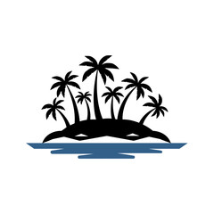 Fototapeta premium Tropical Island Silhouette with Palm Trees and Water