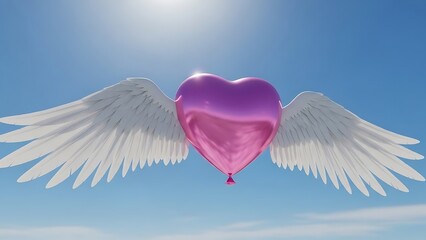 Floating heart balloon with wings