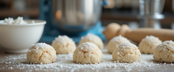 Freshly Baked Snowball Cookies Dusted with Powdered Sugar