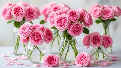 Delicate pink roses in glass vases