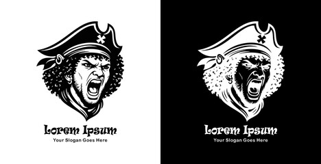 Obraz premium Logo design in the form of a curly-haired man's head wearing a pirate hat