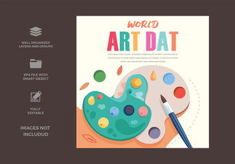 Celebrate creativity on world art day with artistic palettes and a paint brush © MdAzizul