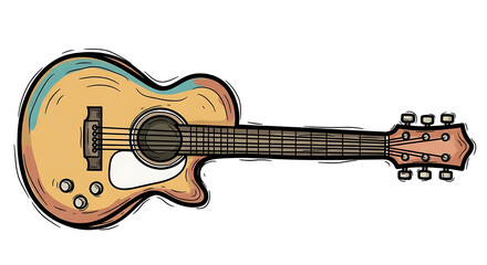 Fototapeta premium Illustration of a guitar on a white background viewed from the side