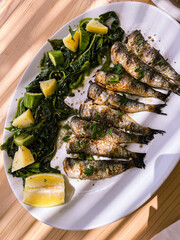 Delicious grilled greek sardines, Crete Island