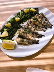 Delicious grilled greek sardines, Crete Island