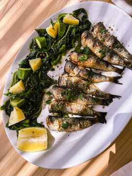 Delicious grilled greek sardines, Crete Island