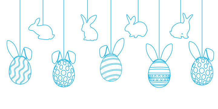 Illustration vector of Easter bunnies and bunny-eared Easter eggs are hanging attractively