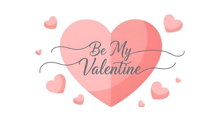 Be My Valentine with cute pink hearts on white background