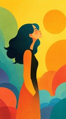 Contemplation in Color &ndash; Abstract Female Portrait. Woman in Profile with Abstract Colorful Background
