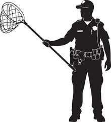 Police officer silhouette holding a butterfly net