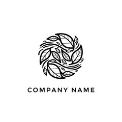 Circular arrangement of stylized leaves and organic lines.