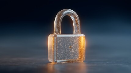 Fototapeta premium Cyber security 3D lock concept: A secure padlock isolated on a dark background. Symbol of protection and security, with a luminous glow adding depth.