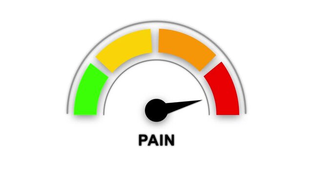 Pain medium, text level concept with barometer or tachometer meter on black background. Suitable for moderate discomfort, average symptoms, and intermediate health distress
