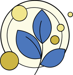 Quiet minimalist design with thin gold circles around leaf icon