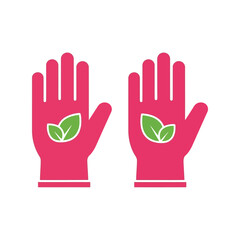 Obraz premium Eco gardening gloves vector clipart with green leaf symbol, flat style illustration