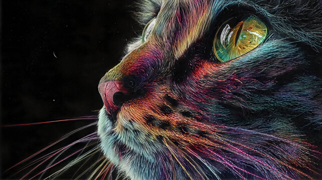 Neon cat face on dark background/ cara de gato de ne&oacute;n 