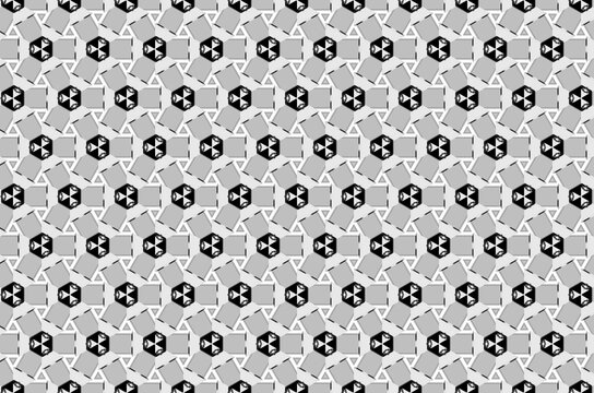 A background pattern of squares and triangles in black and white