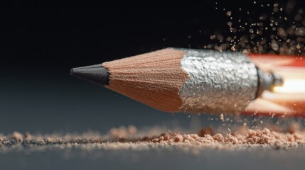 Obraz premium A pencil tip turning into a rocket launch, creativity taking off, macro shot