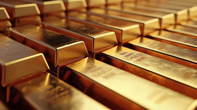 Rows of Reflective Gold Bullion Bars Investment Wealth Concept