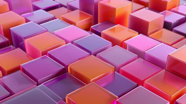 Colorful glossy 3D cubes arranged in a geometric pattern, creating a modern abstract background with vibrant light and smooth surfaces