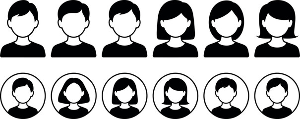 Collection of Diverse Silhouette Profile Icons Representing Different People and Genders