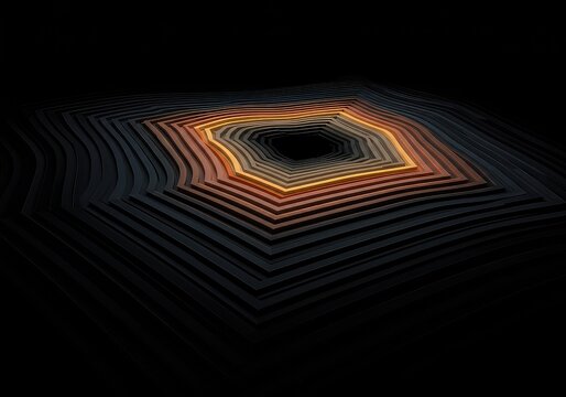 A profound visual representation of infinite layered complexity stretching into darkness, emphasizing conceptual depth and geometric perspective ,digital art ,vanishing point ,ethereal