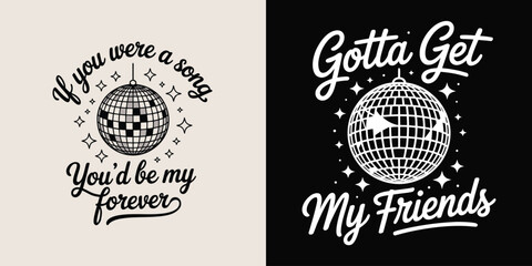 Disco ball vector graphics with music quotes for t-shirt design and posters